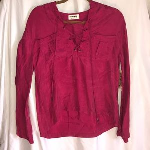 Fuchsia colored tie up long sleeve top